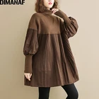 Женская трикотажная блузка DIMANAF, Элегантная туника с высоким воротником, свободная плиссированная рубашка в стиле оверсайз, на зиму