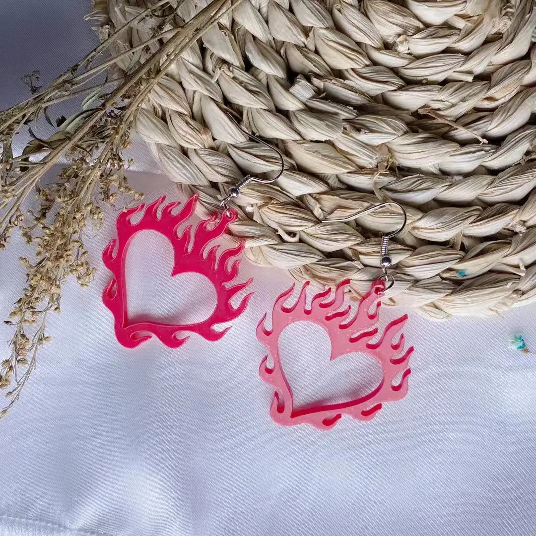 

Fashiong Earrings for Women Acrylic Flame Love Heart Dangle Earrings 2021 New Trendy Women Jewelry Y2K Girl Accessories
