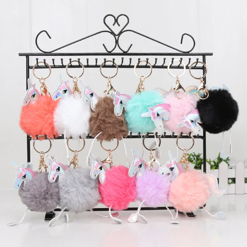 Брелок с единорогом искусственные помпоны из кроличьего меха цепочка для ключей