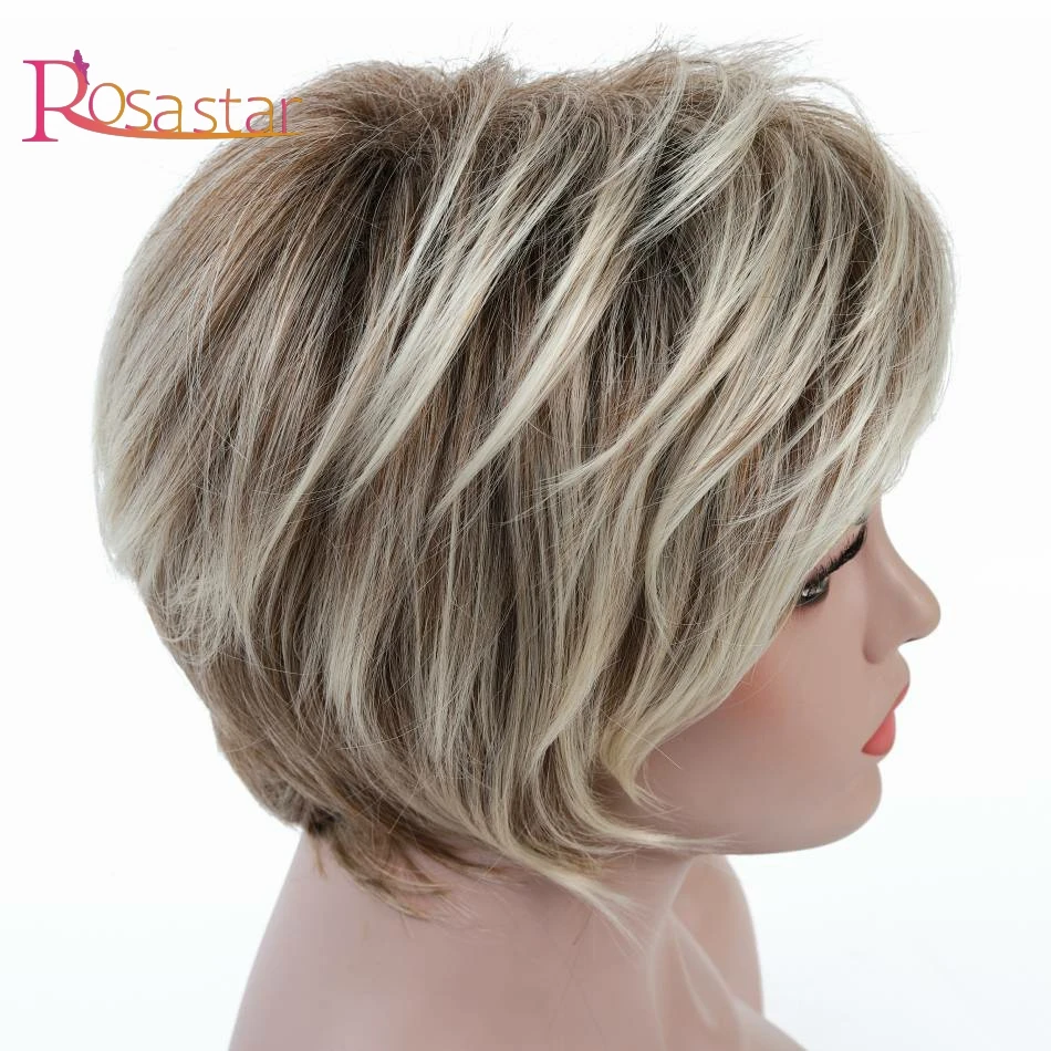 

Rosastar Wig Short Blonde Mixed Brown Pixie Nature High Temperature Resistant Synthetic Hair Wigs For Women for Any Occasion