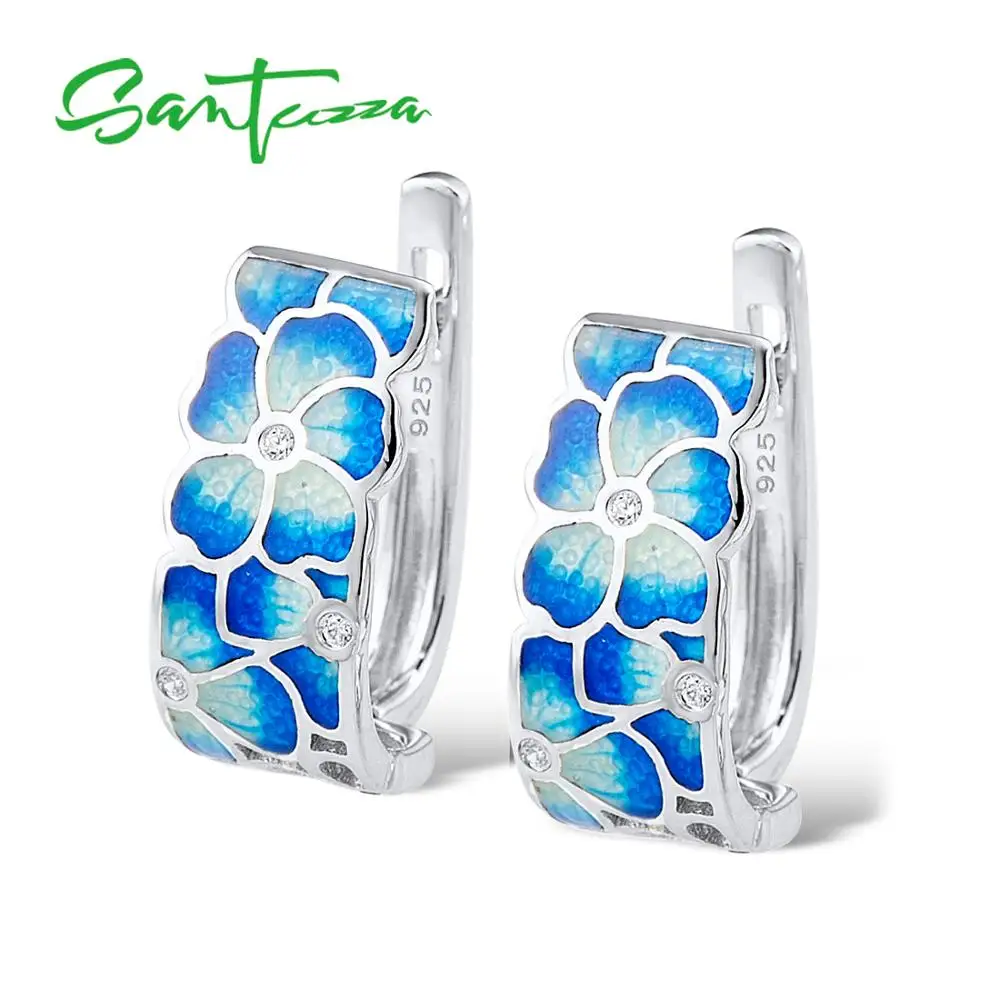 SANTUZZA, серебряные серьги для женщин, 925 пробы, серебряные серьги-гвоздики в виде цветка, золотой цвет, кубический цирконий, ювелирные изделия, эмаль