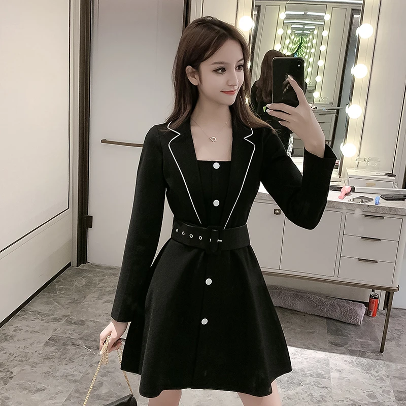 COIGARSAM лоскутное женское цельное платье корейское Новое весеннее двубортное с