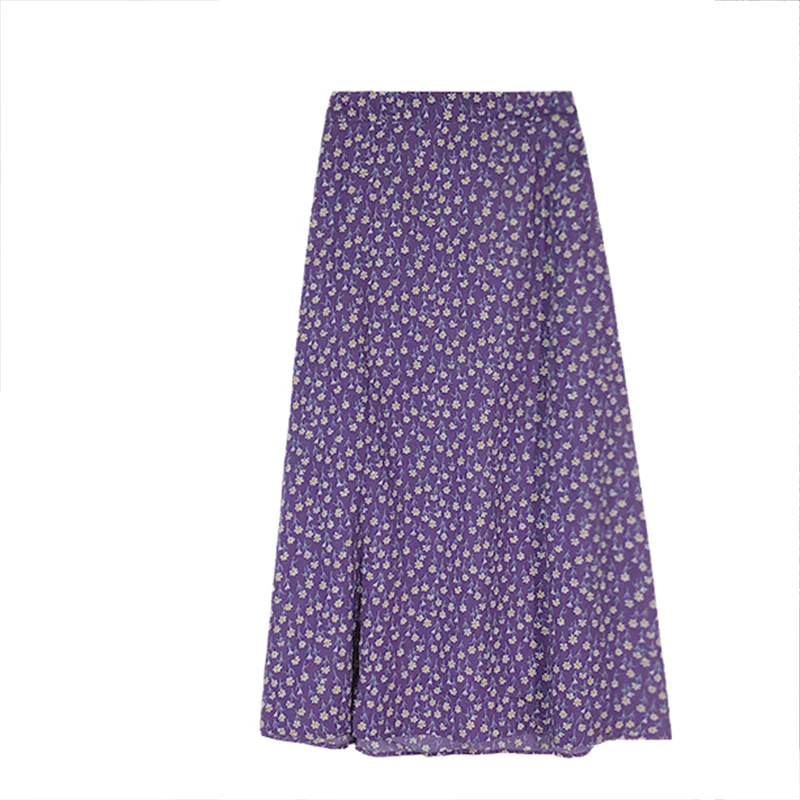 Vintage Summer Floral Print Ruffle A Line Long Skirts Spring Women Korean Skirt Streetwear Drawstring Elastic Waist Midi | Женская