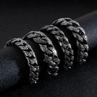 vintage punk rock curb cuban link chain bracelet men stainless steel mysterious symbol charm 22cm bracelet