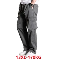 plus size 13xl 170kg winter autumn men cargo pants cotton safari style pockets pants out door straight pants loose armygreen