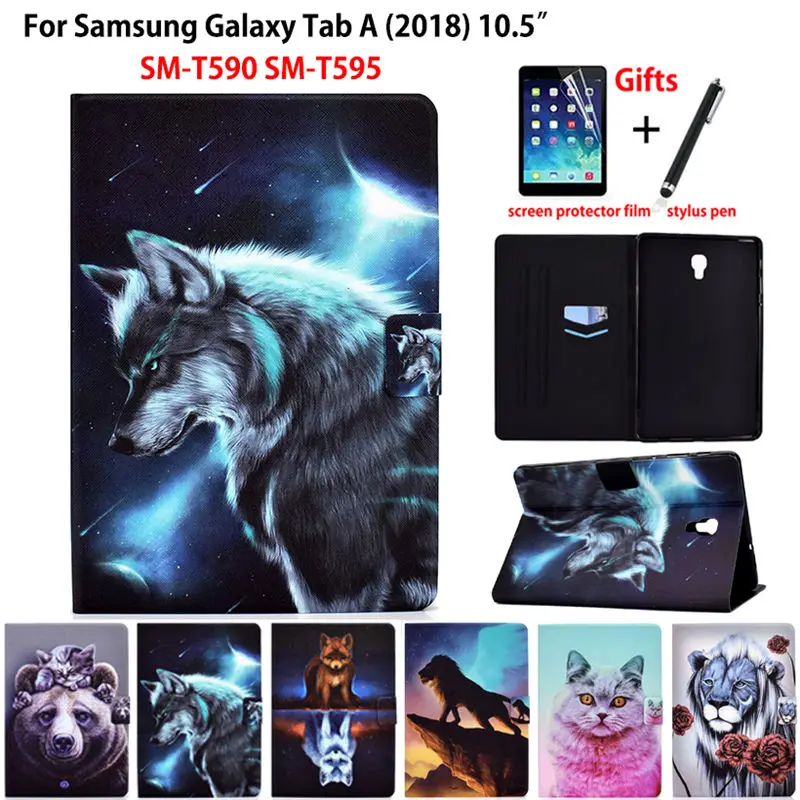 

SM-T590 Case For Samsung Galaxy Tab A A2 2018 10.5" T590 T595 T597 SM-T595 Cover Funda Cartoon Animal Flip Stand Coque +Gift