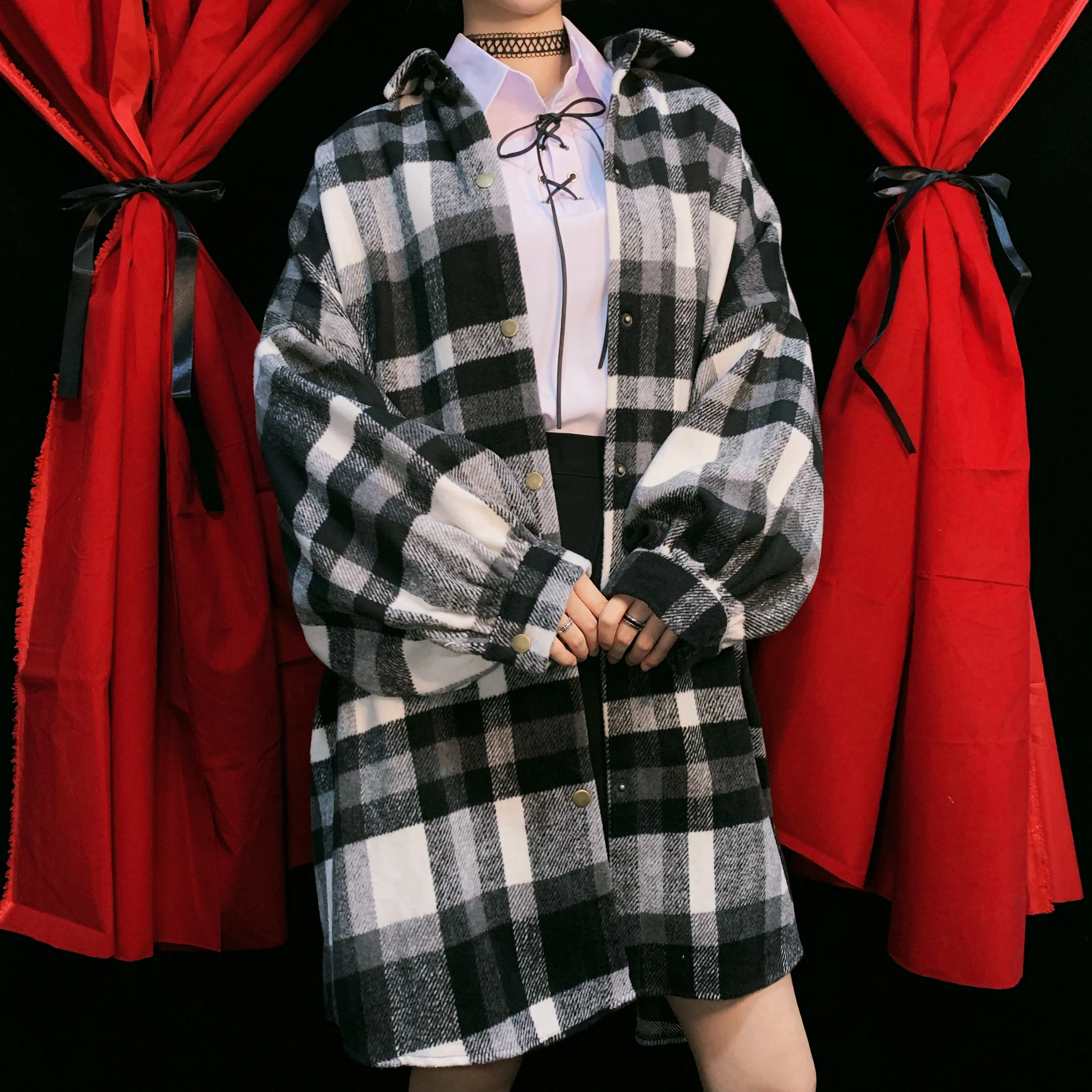 Осенне-зимнее женское пальто в школьном стиле Harajuku японское ретро черно-белое