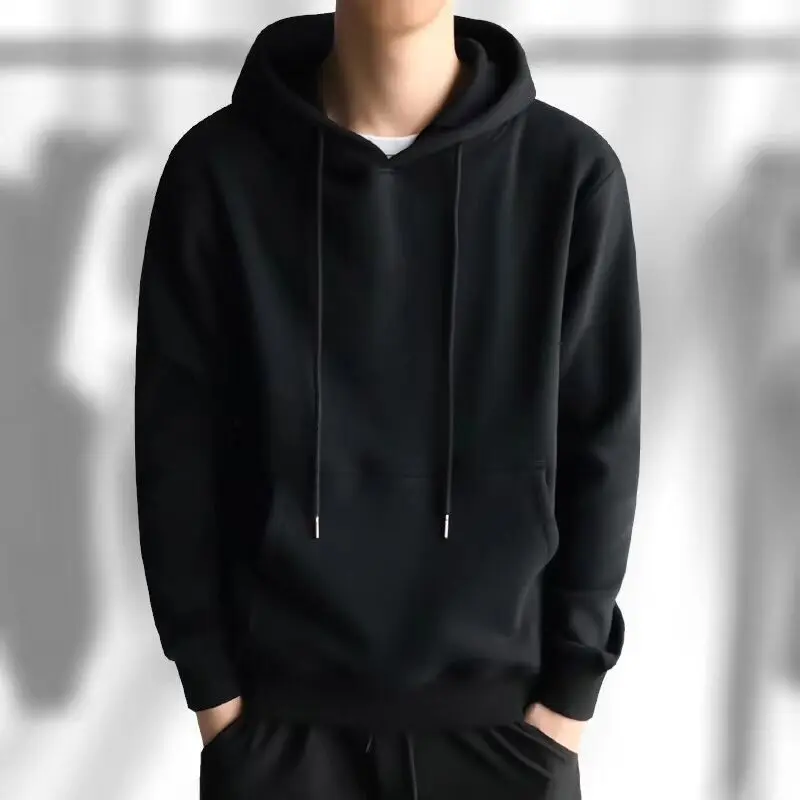 

New Fashion Men Autumn Winter Hooded Street Long Sleeve loose Solid Color Hooded Casual Blouse Fleece Tops White Hoodies