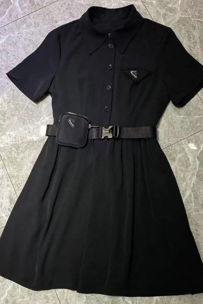 

2021 Spring New Products Lapel Short Sleeve Women's Dress Stitching Belt Small Backpack Skirt