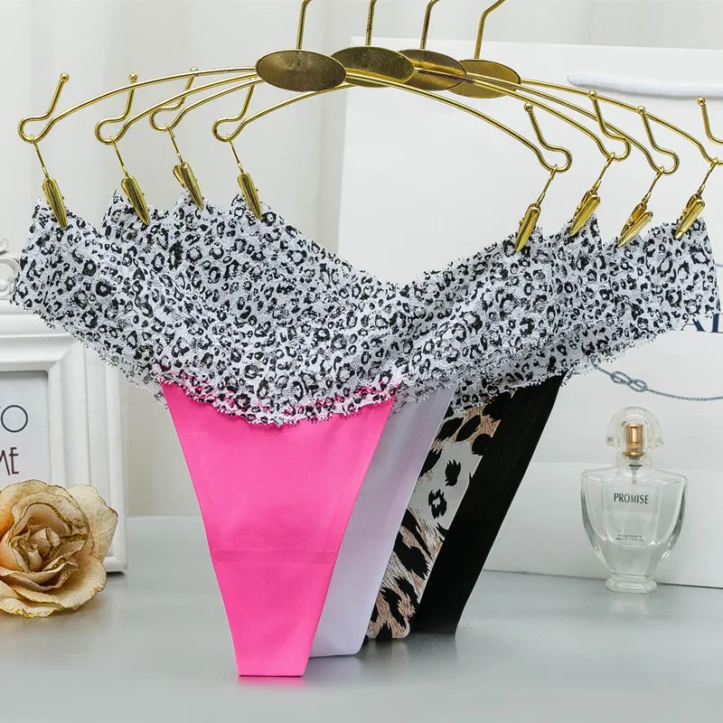 3 шт./лот женские сексуальные стринги из ледяного шелка тонкие кружевные трусики