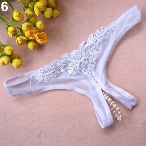 

2020 New Women Sexy Crotchless Faux Pearl Tangas Crotchless Decor Thong Panties Open Crotch Underwear Erotic Lingerie-Femme