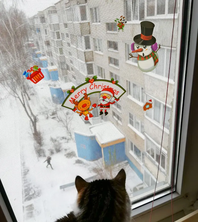 Рождественские оконные наклейки Санта Клаус/Снеговик/Лось стеклянные новогодние украшения для дома Наталь Новый год подарок 2021 Ноэль.