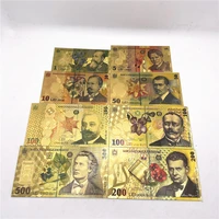 10pcs colored gold foil plastic banknote romanian souvenir currency for 100th anniversary of the unification romania fake money