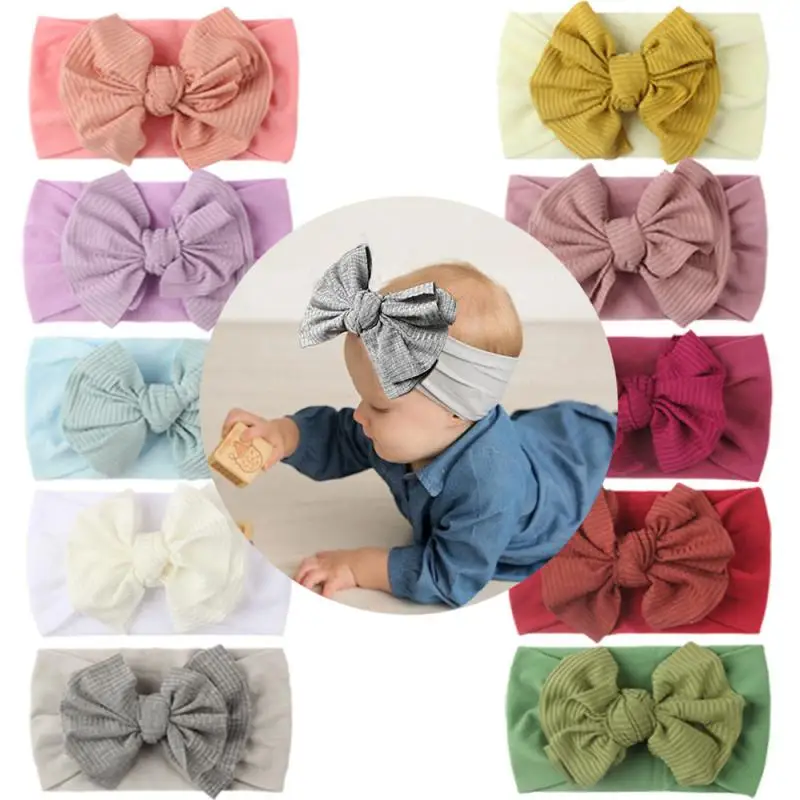 

New Baby Bow Elasticity Hairband Newborn Kawaii Hair Accessories Solid Color Soft Cotton Wide-brimmed Kids Headband
