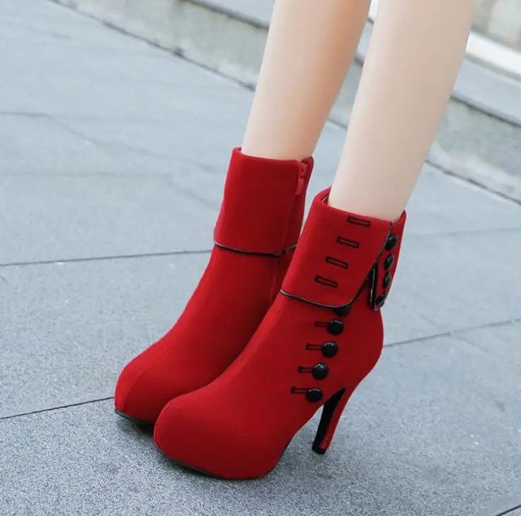 Модные женские ботильоны модная красная обувь на высоком каблуке ботинки из