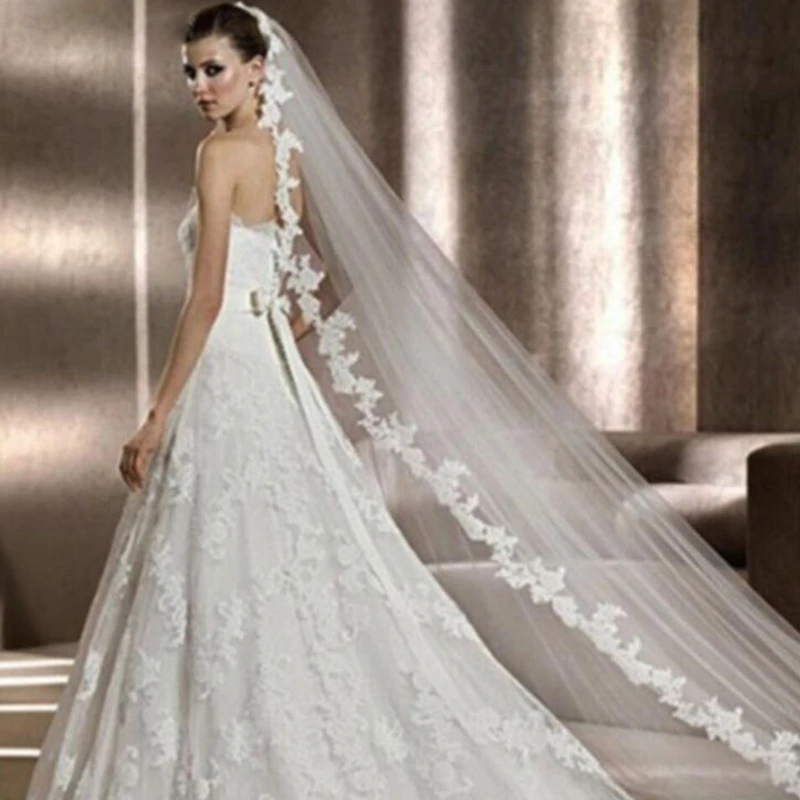 Белая свадебная вуаль 3 м длинная расческа кружевная Мантилья Соборная свадебные