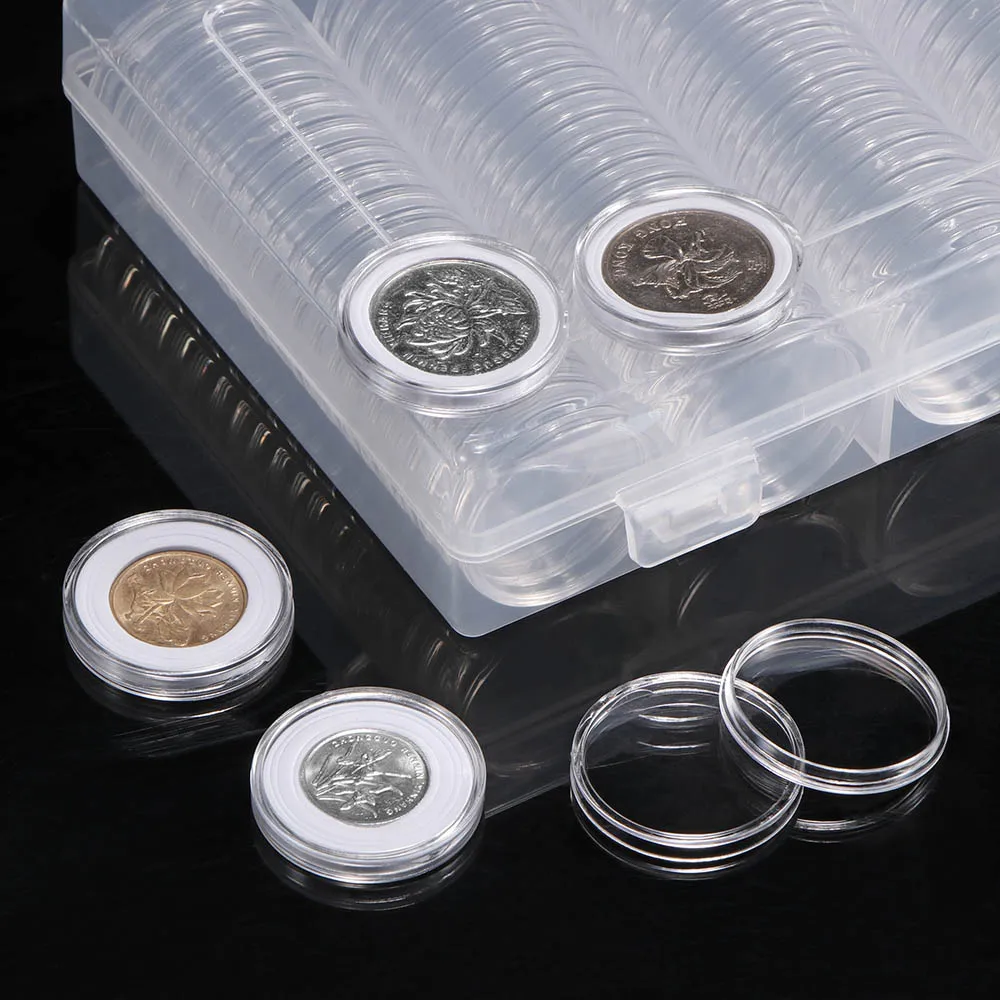 ABEDOE 100 Pieces 30mm Coin Capsules Round Plastic Case With Storage Organizer Box For Home Collection Supplies | Дом и сад