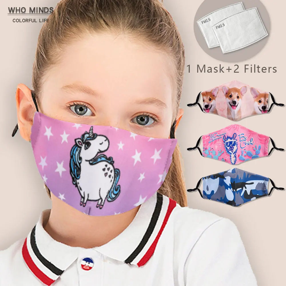 

Kids Reusable Facemask Washable Children Mask Cute Unicorn Mouth Mask With Filter PM2.5 Adjustable Straps Anti Dust Flu Masks