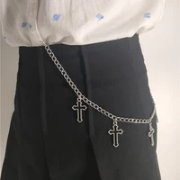 punk hip hop trendy hollow cross waist pants chain men women silver color metal trousers chain keys chain clothing accessories