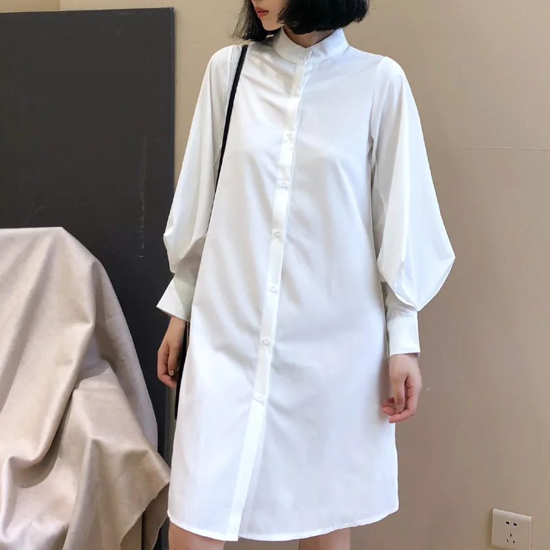 Шифоновая женская блузка с длинным рукавом-фонариком белая рубашка длинными