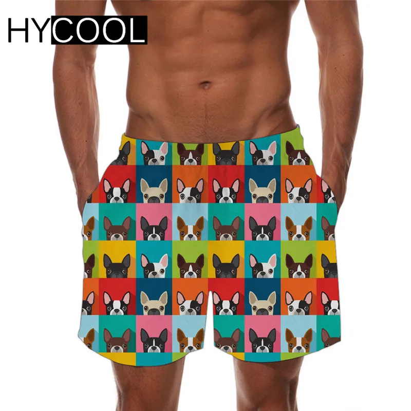 

HYCOOL Men Summer Beach Shorts Boston Terrier Pattern Board Shorts for Mens Breathable Quick Dry Sportswear 2020
