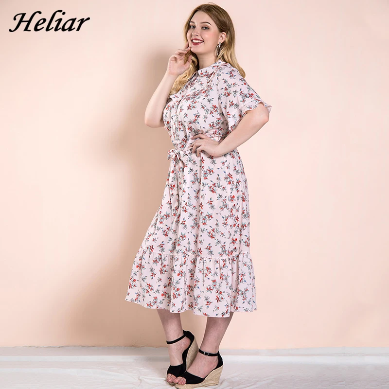 HELIAR Плюс Размер Pink розовое платье с принтом женская элегантная сигнальная лампа