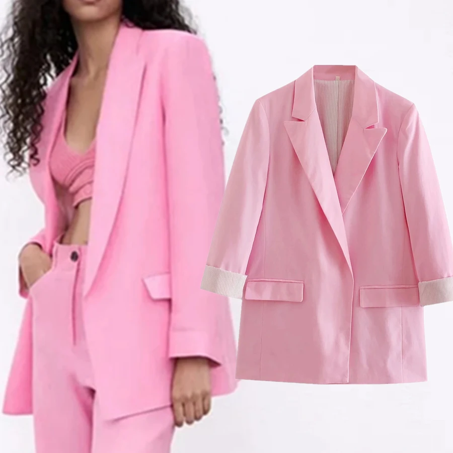 

Jenny&Dave Women Blazer Mujer Enlgand Office Lady Fashion Candy Color Solid Casual Linen Blazer Women Blazers And Jackets Top