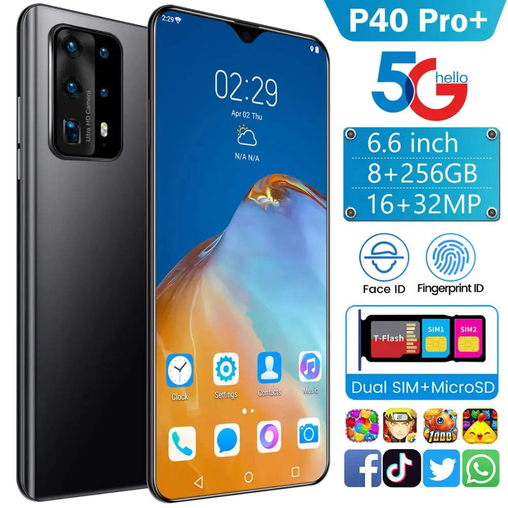 

Newest Smartphone P40 Pro+ Android 8GB RAM 256GB ROM 5000mAh Deca Core CPU Mobile Phone In Stock 6.6" 32MP Rear Cameras