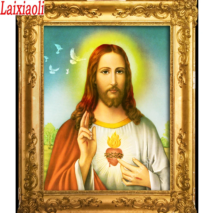 

Полноформатная круглая алмазная живопись, религиозная икона, «Иисус», вышивка с узором, ручная работа, подарок, живопись для домашнего деко...