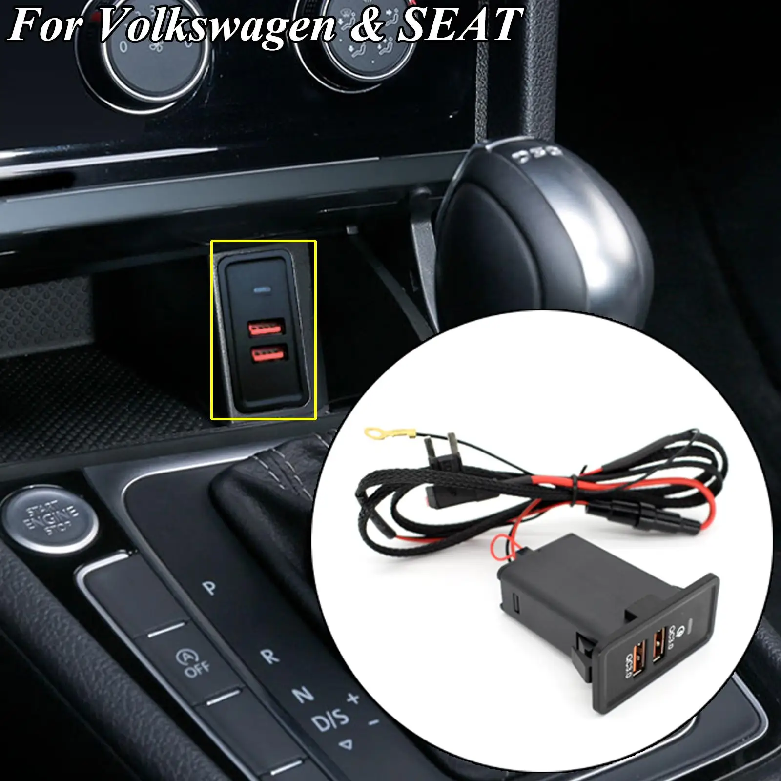 For VW Golf Passat Jetta Sharan For SEAT Ibiza Leon Car Charger Dual USB Ports QC3.0 Phone Watch MP3 MP4 Fast Charging Adpater