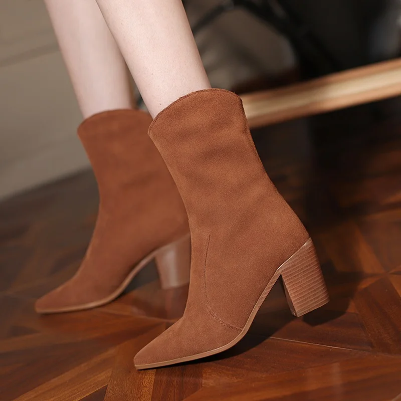 

retro westen boots women pumps high heels thick heel ladies outdoor casual shoes pointed toe ankle boots for woman dress shoes