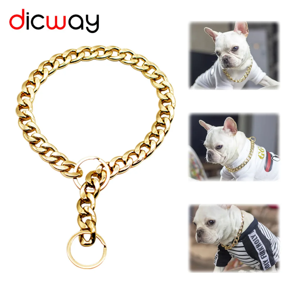 

dicway Metal punk gold dog chain collar pet accessories photo props dog accessories 35 55CM small large dogs