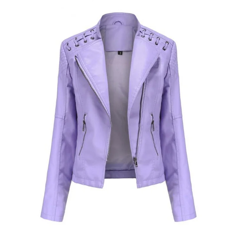 Design PU Leather Jacket Women Coat Female Stand Collar Short Faux Leather Outwear Women Motorcycle Jackets 9 Colors