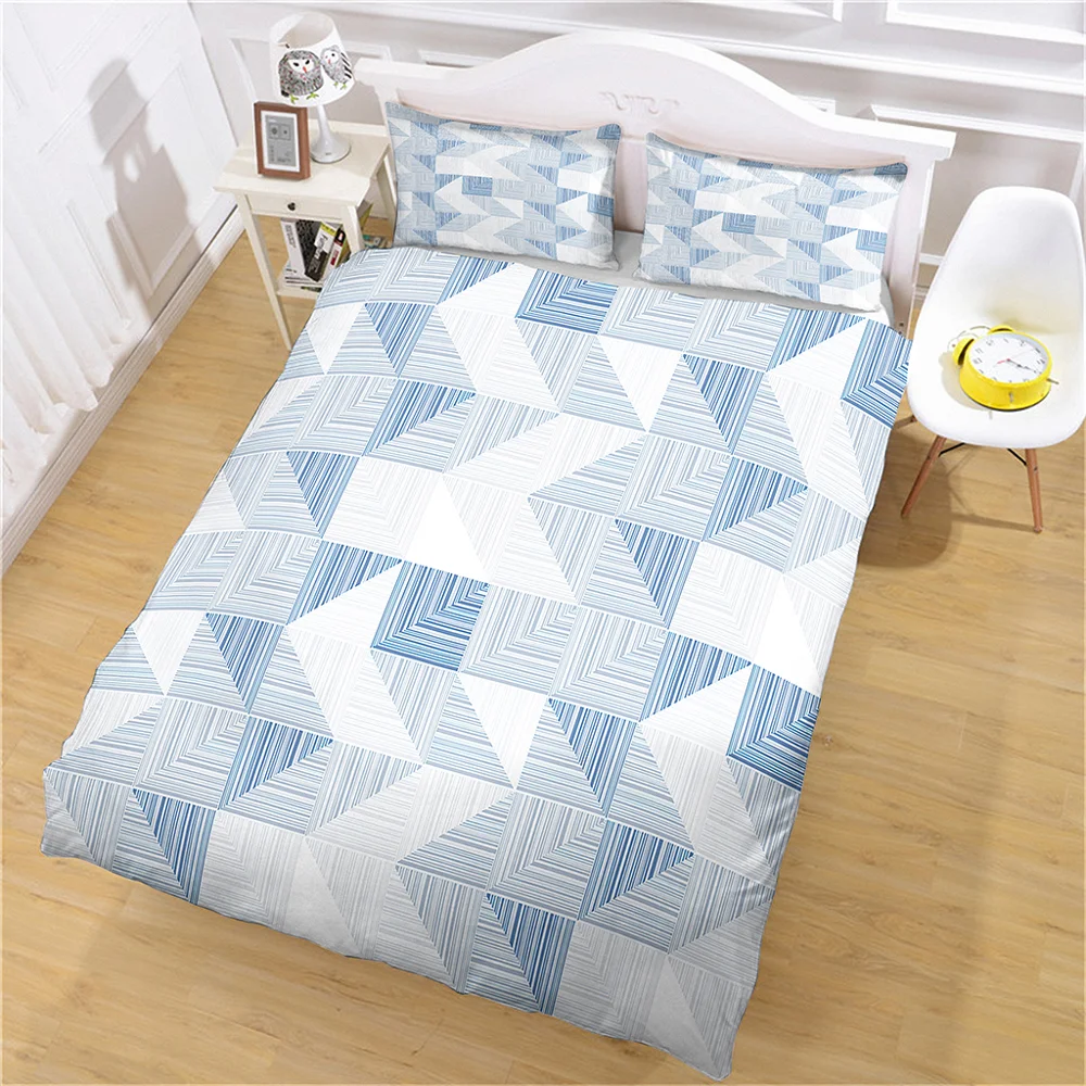 

Bedding Sets Luxury Teen Cool Vintage Duvet Cover Comforter King Twin Full Size Queen Single Blue and White Geometry Home Soft