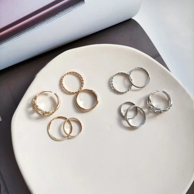 

Original Design Gold Color Round Hollow Geometric Rings Set For Women Fashion Cross Twist Open Ring Joint Ring Female Jewelry