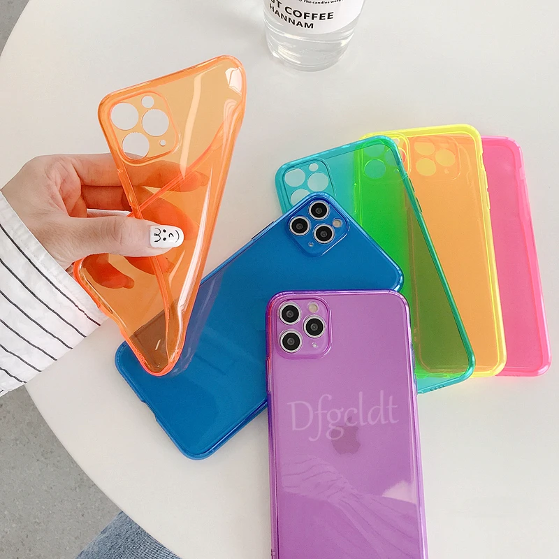 

TPU Fluorescent Color Shockproof Phone Case for iPhone 11 Pro Max X XS XR Case Soft Back Cover for iPhone 6 7 8 Plus SE 2 Cases