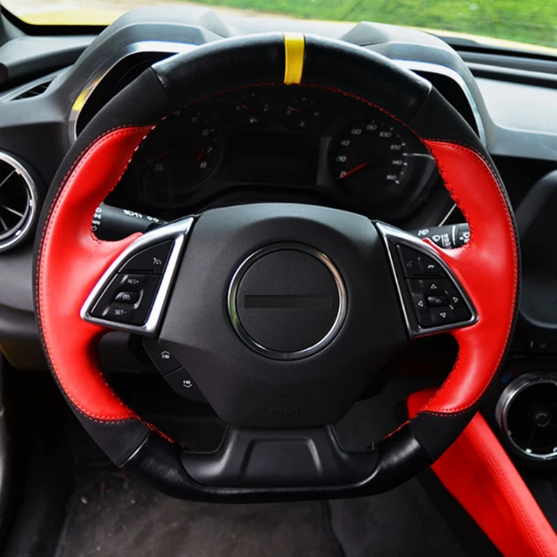 DIY Motion paragraph Genuine leather Hand-Stitched Car steering wheel cover For Chevrolet camaro- Car accessories