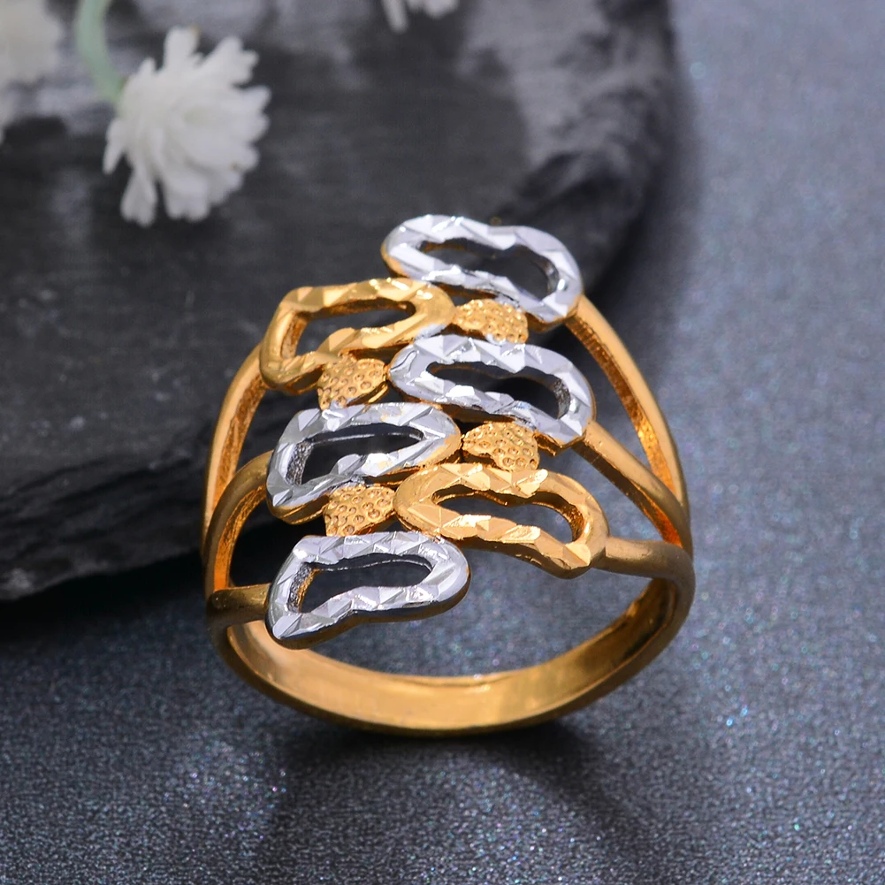 

Two-Color African Gold Color Ethiopian Dubai Rings For Women Decoration Indian Wedding Bride Gift