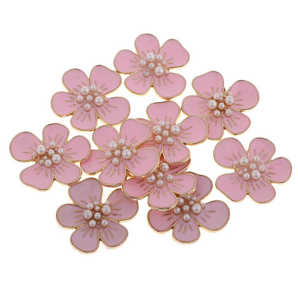 

10pcs Pearl Flower Button 5 Petal Floral Embellishment For Jewelry Making