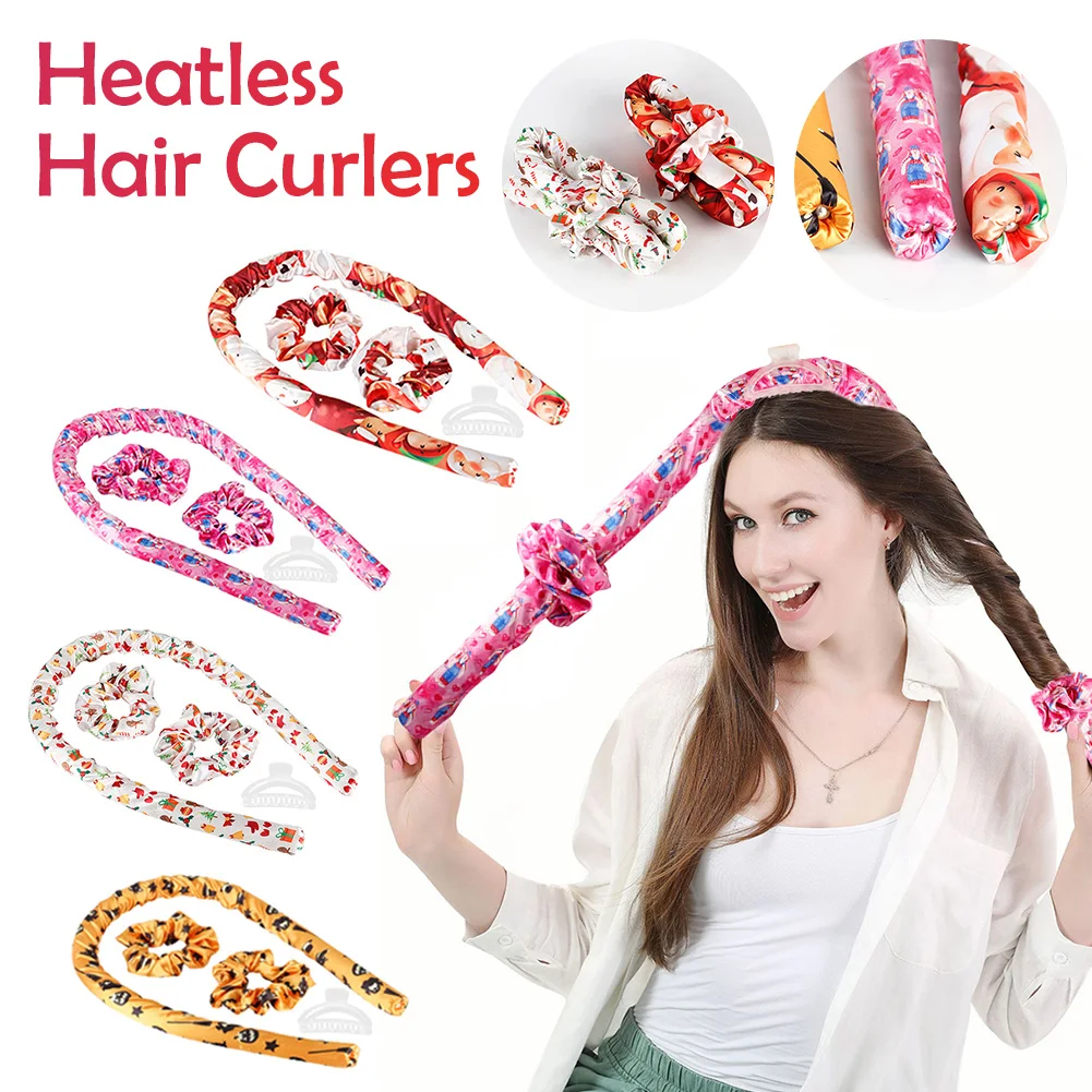 

Heatless Curling Rod Curlers Christmas Styles Hair Curling Rod Headband with Hair Ties & Clips No Heat Hair Rollers