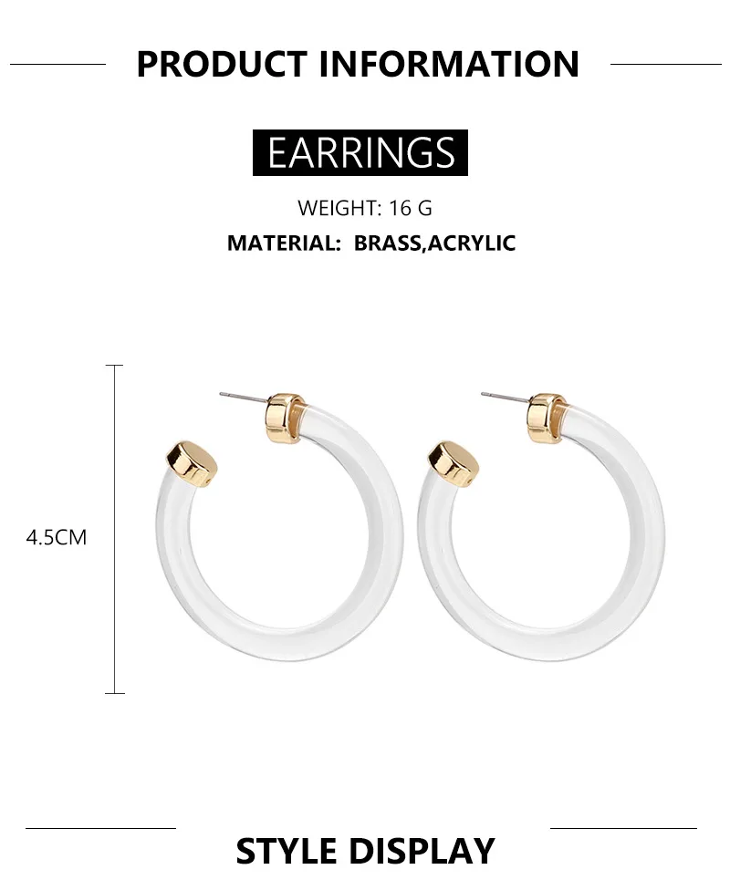 Женские круглые серьги кольца из акриловой смолы крупные Прозрачные Серьги