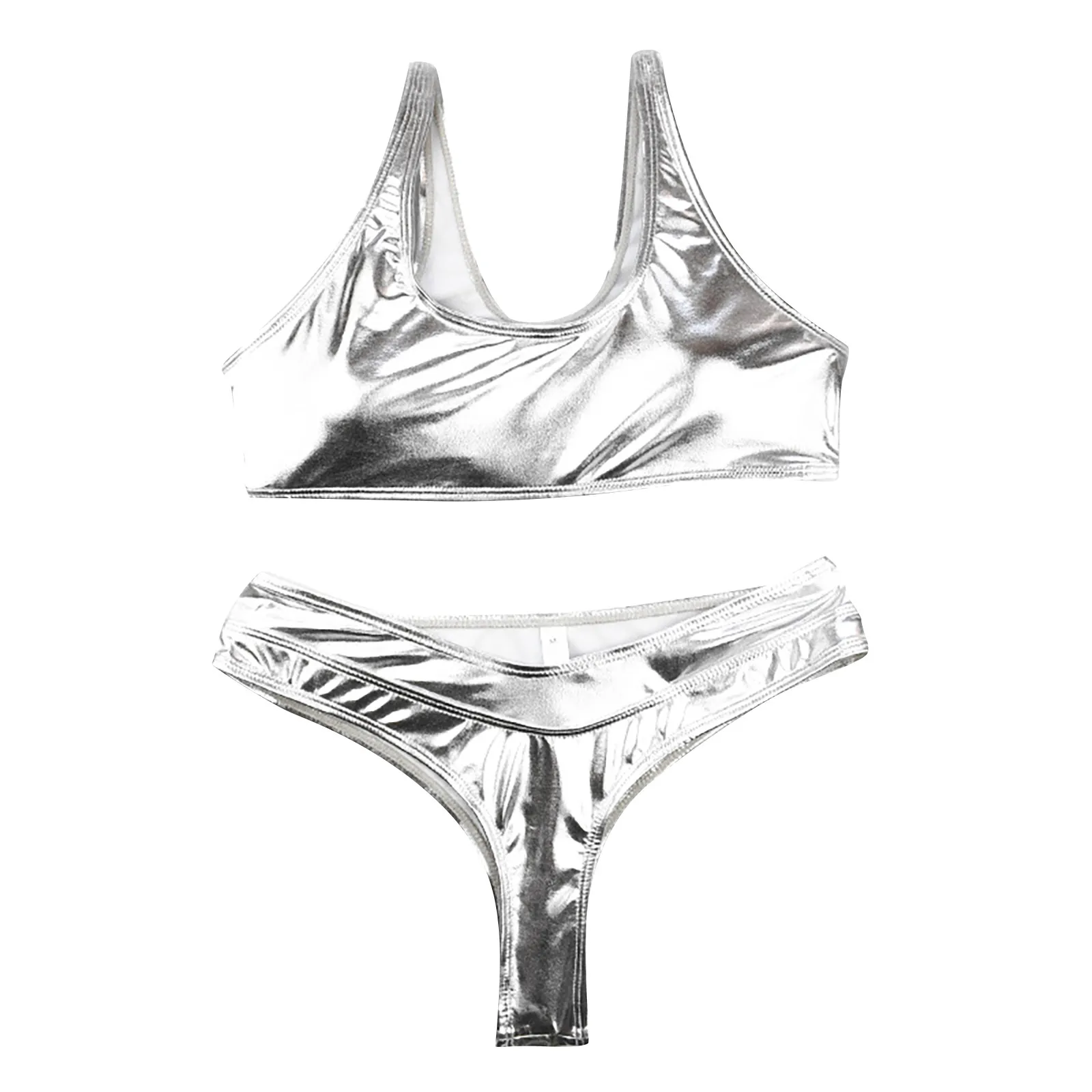 

Women's bright sexy bikini swimsuit fashionable sexy camisole high waist solid color split bikini swimsuit #G