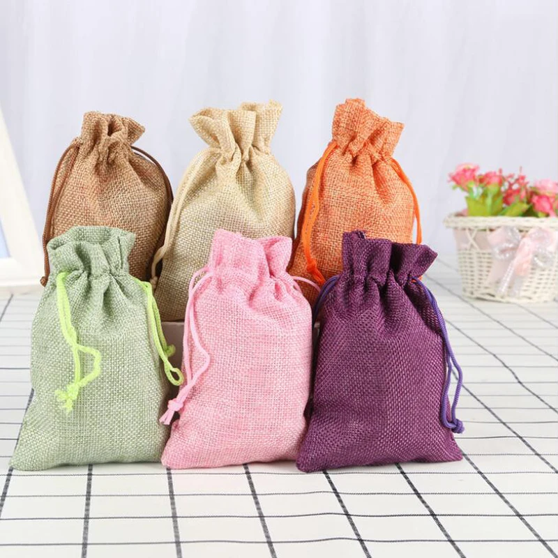 

10PCS/Set 7x9cm Drawstring Bags Paper Price Tags And Hemp Cord Twine String For Jewelry Display Burlap Packing Pouches