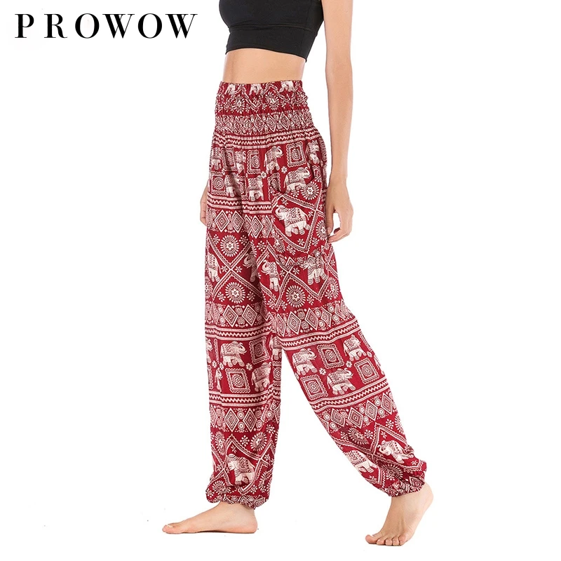 

New Women Casual Red Elephant Trousers Loose Fit Harem Pants Hippie Workout Party Beach Pants Casual Trousers 2021 Summer