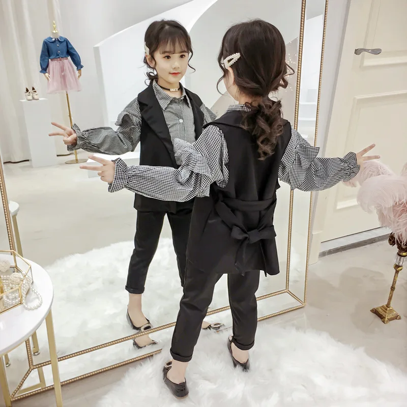 

Suit 2021 spring girl's suit, big boy's shirt, vest, trousers, suit, fashion trend three-piece suit