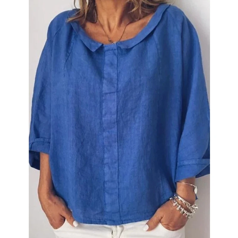 Womdee женские топы блузки осень 2020 повседневная с рукавом 3/4 однотонная отворотом