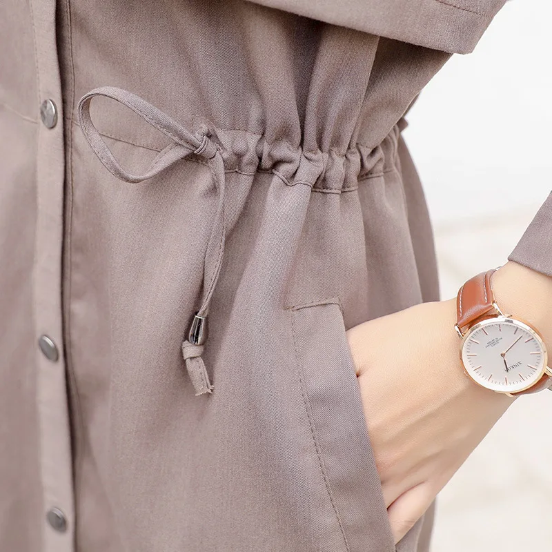 

Spring Windbreaker Women's Clothes Loosen Drawstring Coat Harajuku Long Korean Style Jacket Women's Slim Jacket Outwear A151