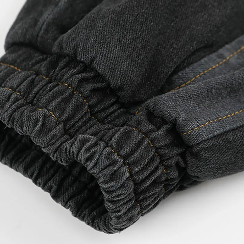 

2021 Spring Autumn Black Blue Men Jeans Ankle Length Loose Casual Street Cargo Pants Drawstring Elastic Denim Trousers M-3XL