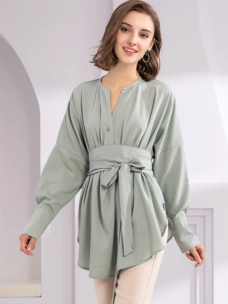 Colorfaith женские блузки рубашки 2021 весна лето пояс на шнуровке Модные Элегантные