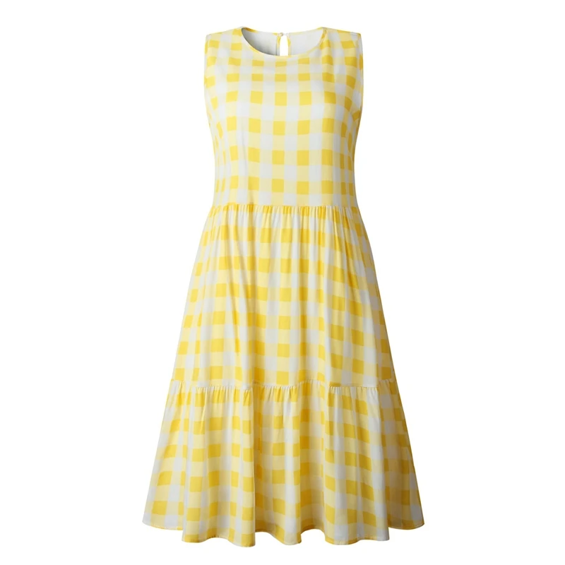 

Round Neck Lattice A Line Pocket Casual Loose Female Dress Yellow L & Women Dresses V Neck Floral Print Dress Sundress L